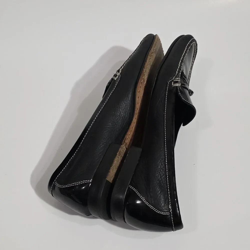 Cole Haan Black Patent & Leather Loafers with White Stitching - Picture 7 of 11
